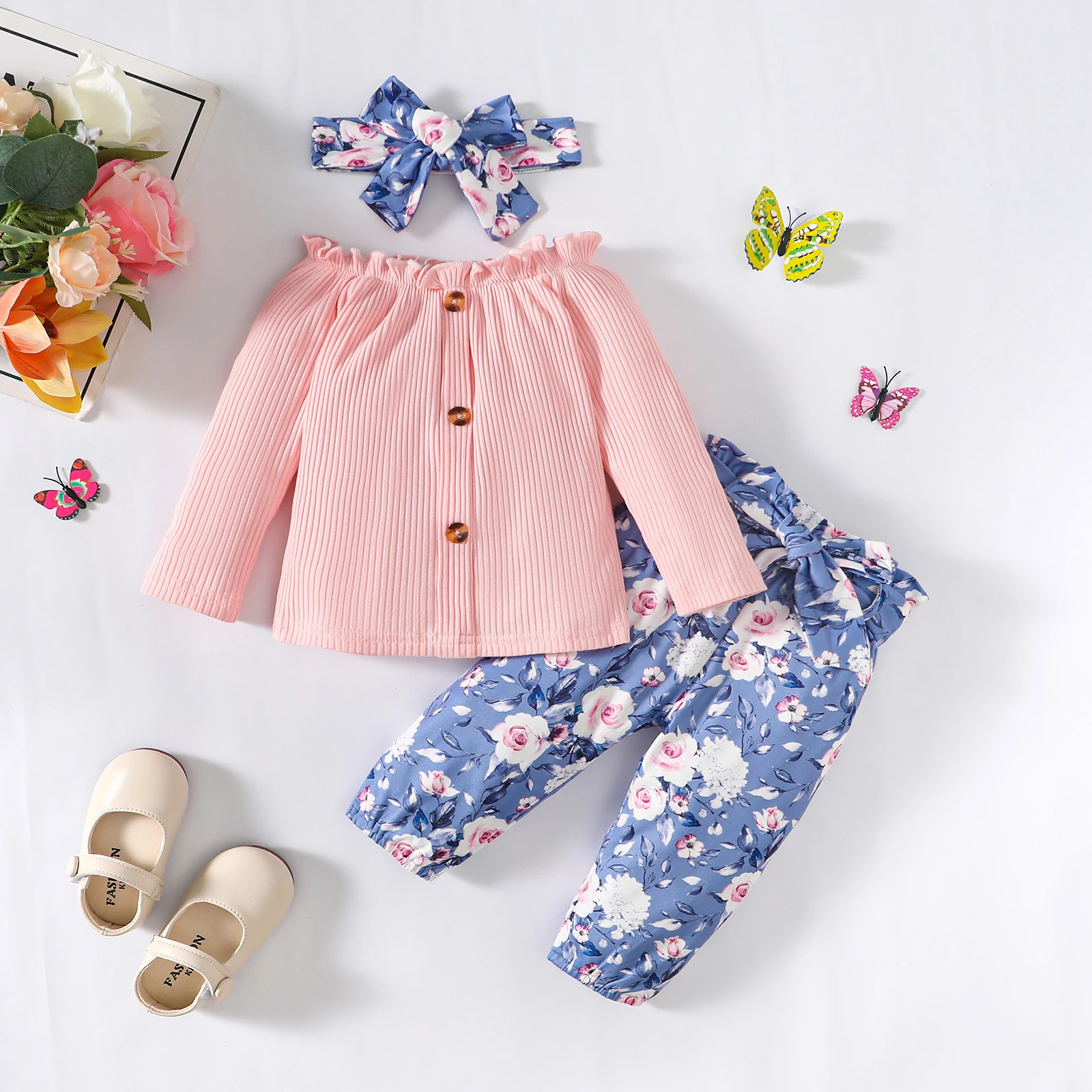 Newborn Baby Girl Clothes Set Solid Knitting Long Sleeve Single Breasted Tops Floral Print Pants Headband 3Pcs Infant Outfits
Newborn Baby Girl Clothes Set Solid Knitting Long Sleeve Single Breasted Tops Floral Print Pants Headband 3Pcs Infant Outfits