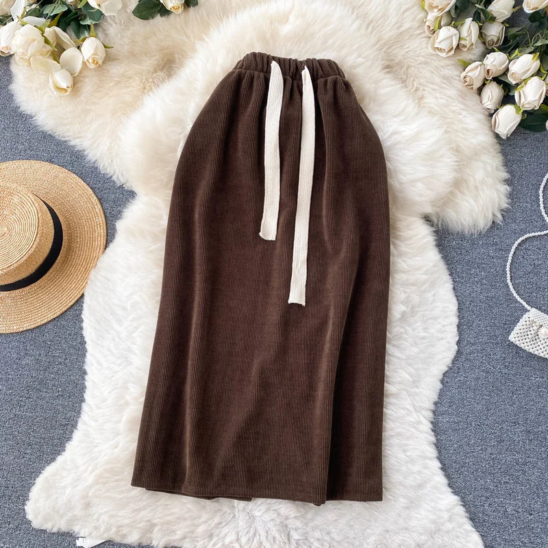 WAKUTA Drawstring Elastic High Waist Long Skirts Women Ins Fashion Solid Color Vintage Casual Back Split Faldas Mujer Moda 2024 
WAKUTA Drawstring Elastic High Waist Long Skirts Women Ins Fashion Solid Color Vintage Casual Back Split Faldas Mujer Moda 2024