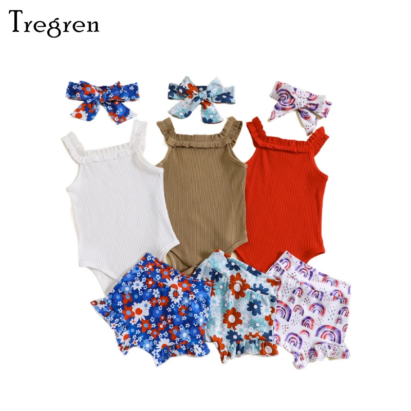 Tregren 0-18M Infant Baby Girls Summer Outfit Sets Solid Color Romper + Floral/Rainbow Print Shorts Headband Independence Day
Tregren 0-18M Infant Baby Girls Summer Outfit Sets Solid Color Romper + Floral/Rainbow Print Shorts Headband Independence Day