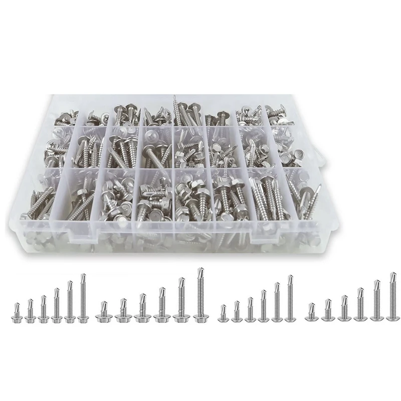 

Self Drilling Screws,404Pcs M8 M10 Stainless Steel Hex Head & Wafer Head Self Tapping Screws Assortment Accessory