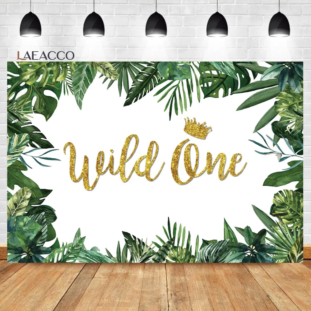 

Laeacco Black Gold Wild One Backdrop Jungle Safari Tropical Leaves Kid 1st Birthday Baby Shower Portrait Photography Background