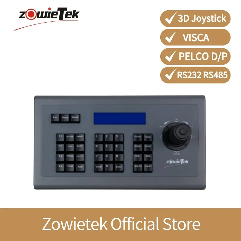 Zowietek PTZ Camera Controller | PTZ Serial Keyboard | 3D Joystick with Visca | PELCO D/P | RS232 RS485 with LCD Screen
Zowietek PTZ Camera Controller | PTZ Serial Keyboard | 3D Joystick with Visca | PELCO D/P | RS232 RS485 with LCD Screen