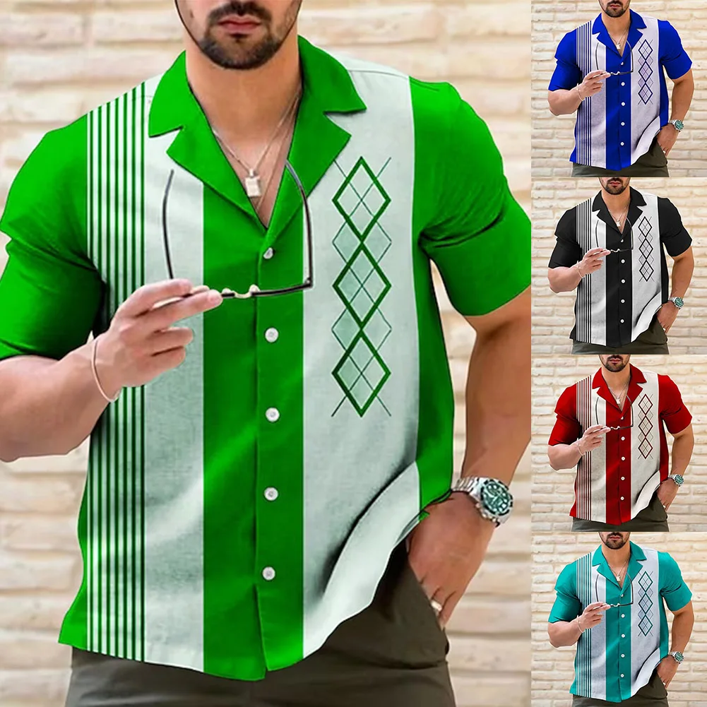 Men's Casual Vintage Bowling Shirts Summer Fashion V-Neck Retro Striped Short Sleeve Button Lapel Collar Shirts Men Clothing
Men's Casual Vintage Bowling Shirts Summer Fashion V-Neck Retro Striped Short Sleeve Button Lapel Collar Shirts Men Clothing