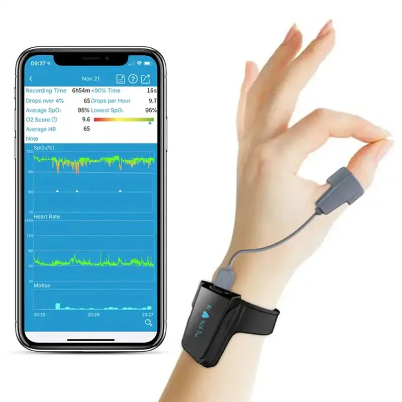 

Bluetooth wrist oximeter Spo2 heart rate pulse oximeter wearable sleep apnea alarm blood oxygen watch continuous monitoring