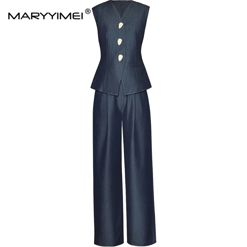 Женский костюм MARYYIMEI из двух предметов, однобортный Топ с V-образным вырезом и прямые джинсовые брюки с карманами, весна-лето
Женский костюм MARYYIMEI из двух предметов, однобортный Топ с V-образным вырезом и прямые джинсовые брюки с карманами, весна-лето