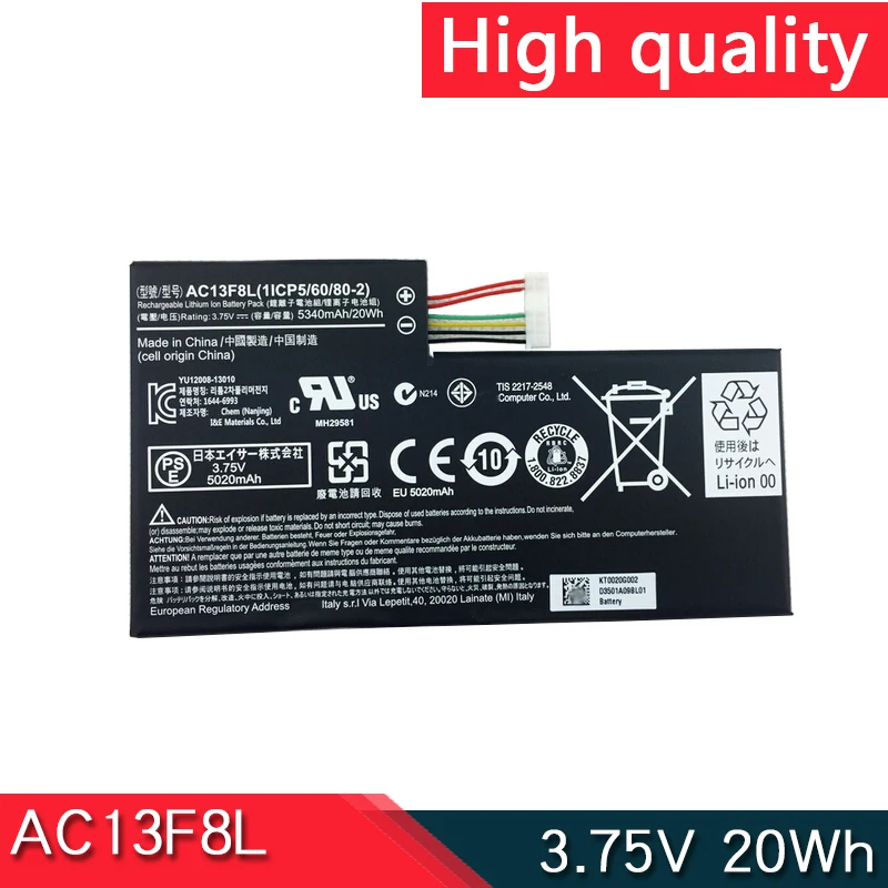 

NEW AC13F3L AC13F8L 3.75V 20Wh Laptop Battery For ACER Iconia Tab A1 A1-810 A1-A810 A1-811 W4 820P Tablet PC 1ICP5/60/80-2