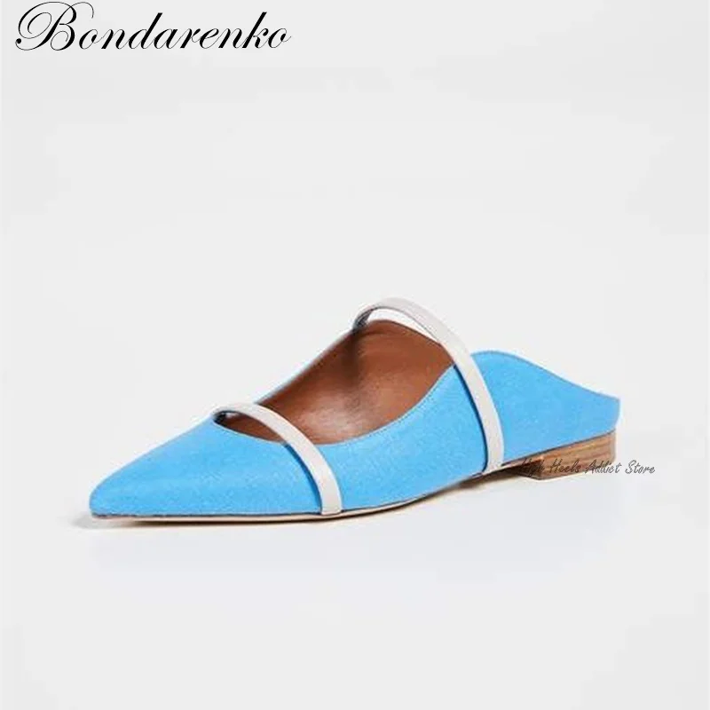 

Pointed Toe Straps Flat Mules Women Summer Causal Dress Soft Slippers Colorful Metallic Leather Luxury Designer Shoes on Offer