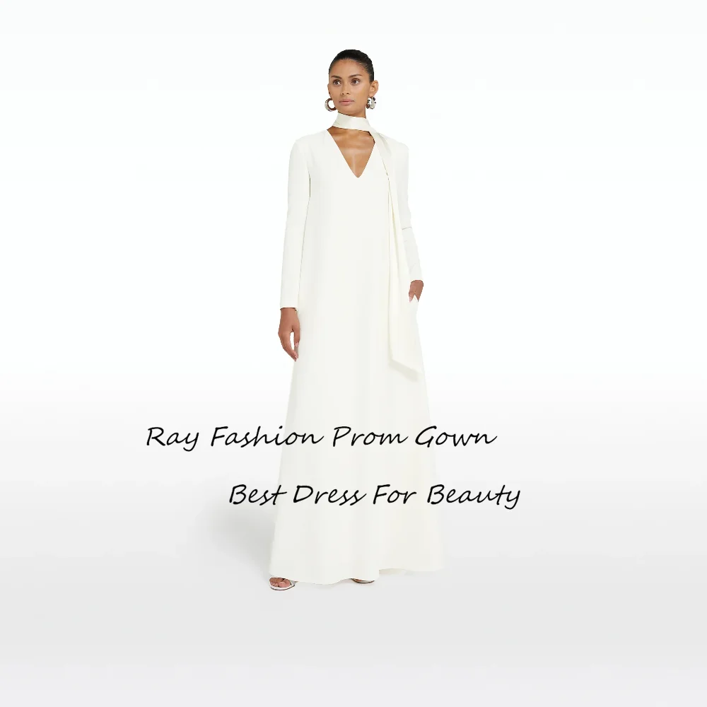 

Ray Fashion Simple A Line Prom Dress V Neck Full Sleeves Floor Length For Women Formal Occasions فساتين سهرة Saudi Arabia