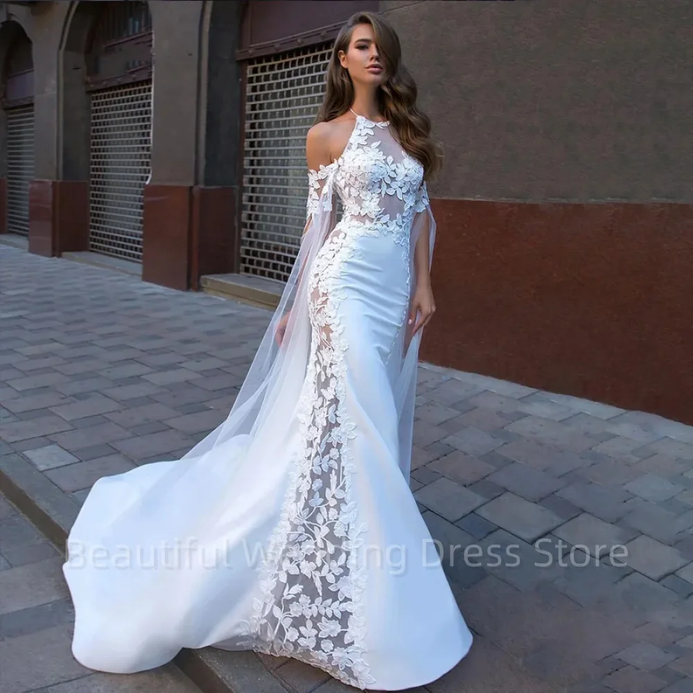 

Женское атласное платье-Русалка It's yiiya, белое платье с лямкой на шее и юбкой годе на лето 2019