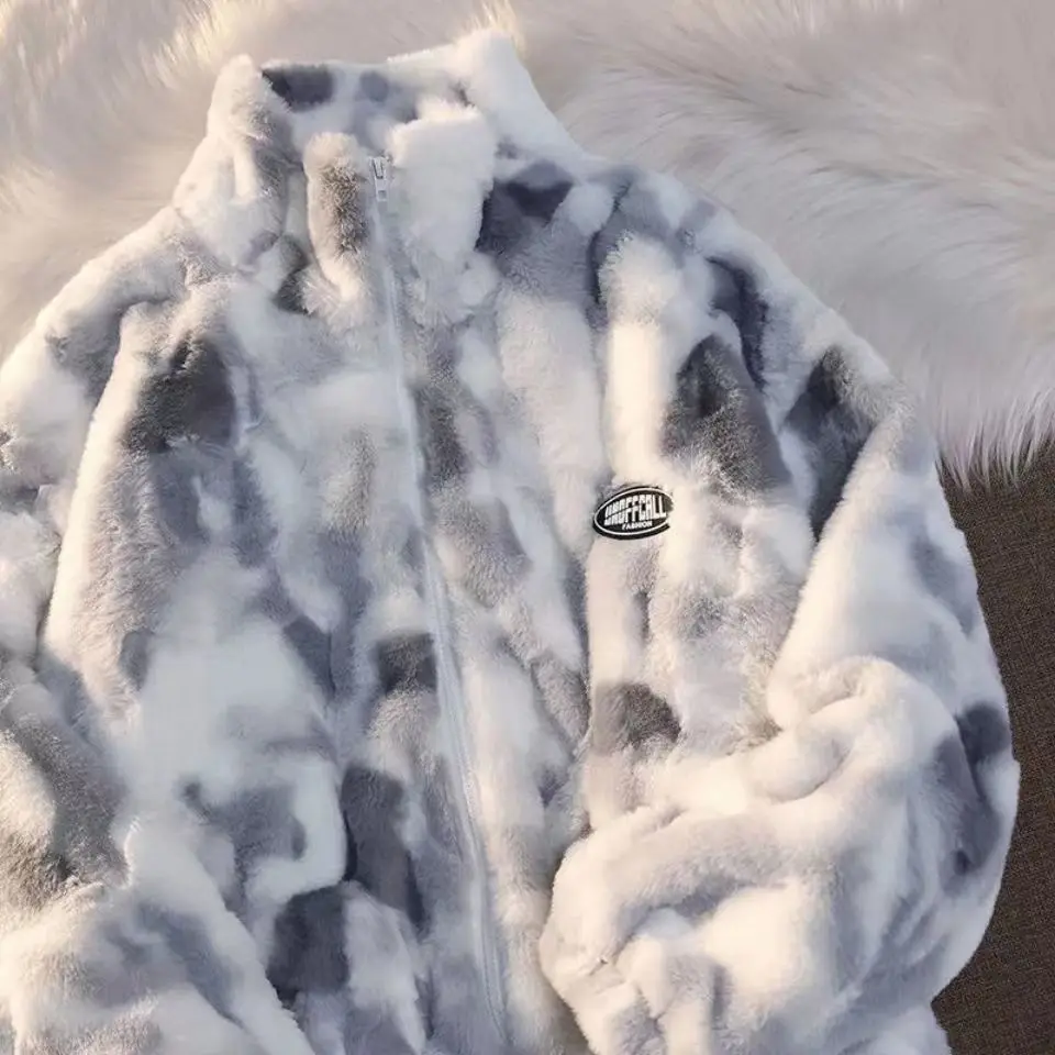 Jacket Women Tie Dye Zipper Jacket High Quality Imitation Rabbit Fur Coat Tops Street Warm Harajuku Jacket Winter Clothes Women 
Jacket Women Tie Dye Zipper Jacket High Quality Imitation Rabbit Fur Coat Tops Street Warm Harajuku Jacket Winter Clothes Women