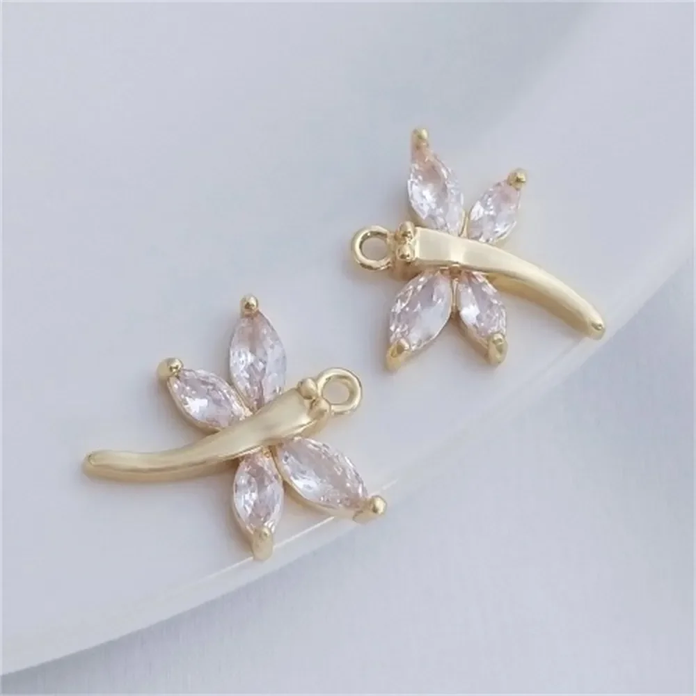 

14K Gold Inlaid Horse Eye Zircon Dragonfly Pendant Hand Pendant Diy Bracelet Necklace Jewelry Charm Pendant K290