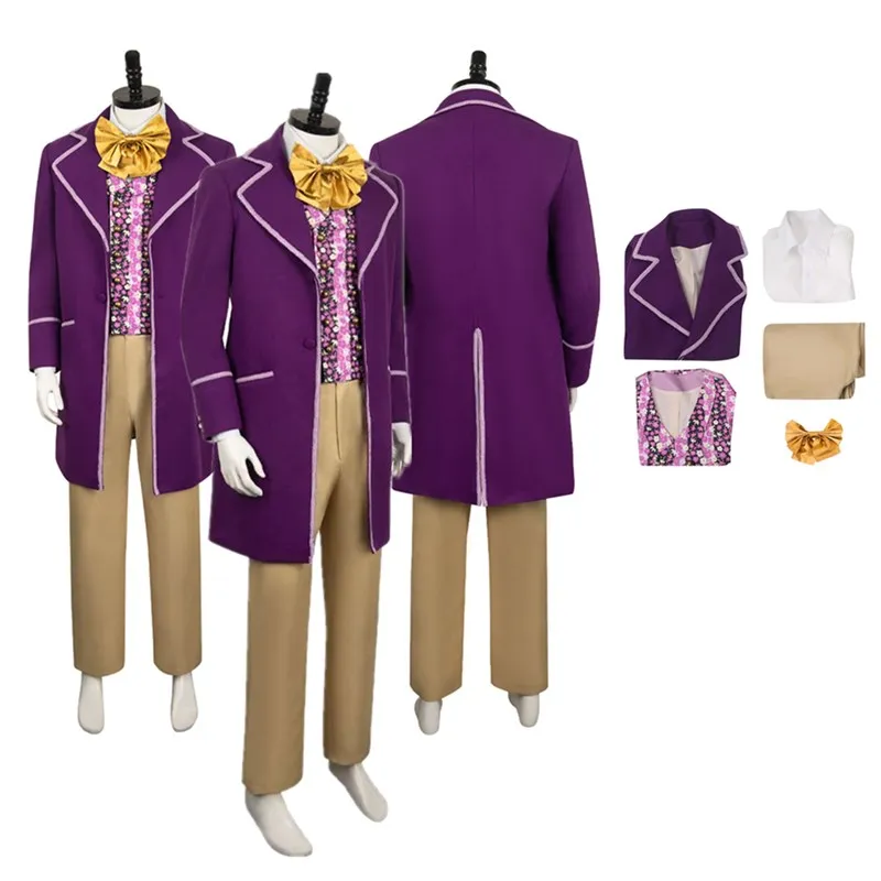 

Wonka Cosplay Chocolate Factory Fantasia Costume Adult Men Magician Pants Coat Outfits Halloween Carnival Party Disguise Suit