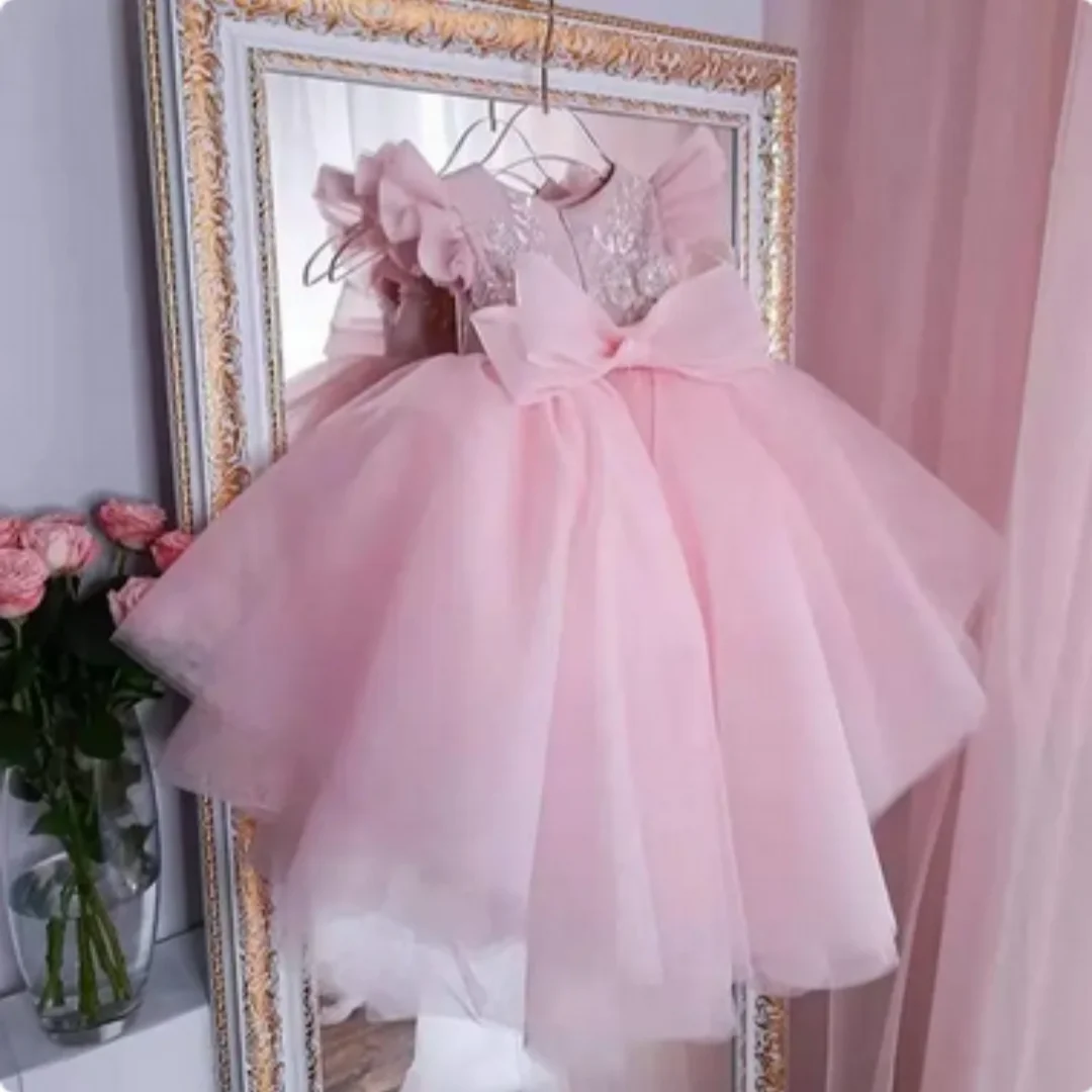 

Pageant Tulle Ball Beading Sash Gown Princess Flower Girl Dresses Kids First Communion Party Girls Baby