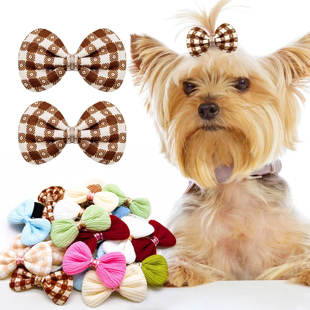 

60pcs Dog Hair Clips Pet Bows For Samll Cat Hair Clips Plaid Solid Dogs Bowknot Dogs Cats Hair Accessories Pet Grooming Products