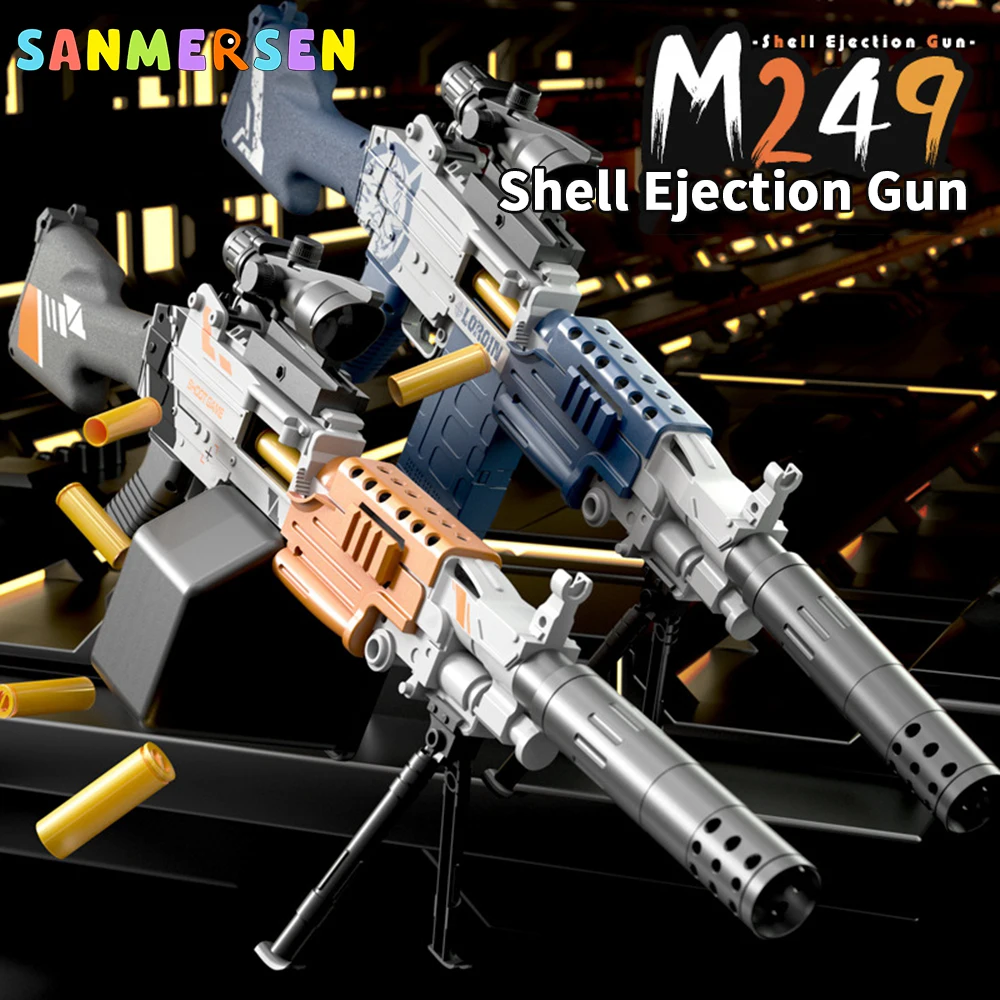 

M249 Heavy Machine Guns Manual Shell Ejection Soft Bullet Toy Gun Blaster Rifle Launcher for Boys Adults Outdoor CS Shoot Game