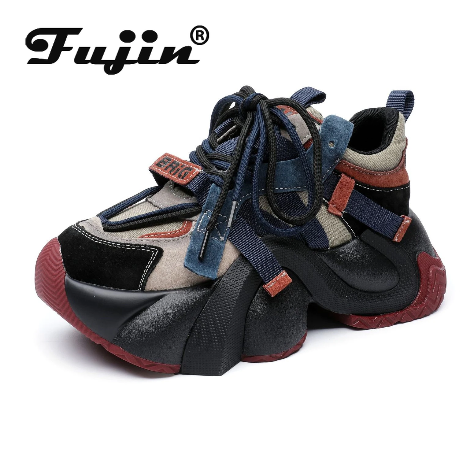 

Fujin 7cm Platform Wedge Fashion Vulcanize Shoes New Cow Genuine Leather Women Autumn Thick Soled Spring Ladies Chunky Sneakers