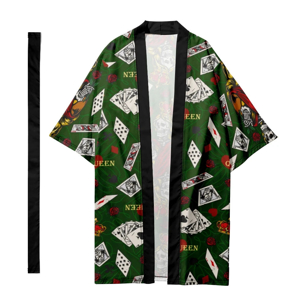 

Men's Japanese Traditional Skull pattern Stripes Long Kimono Cardigan Samurai Bathrobes Kimono Shirt Yukata Jacket 1