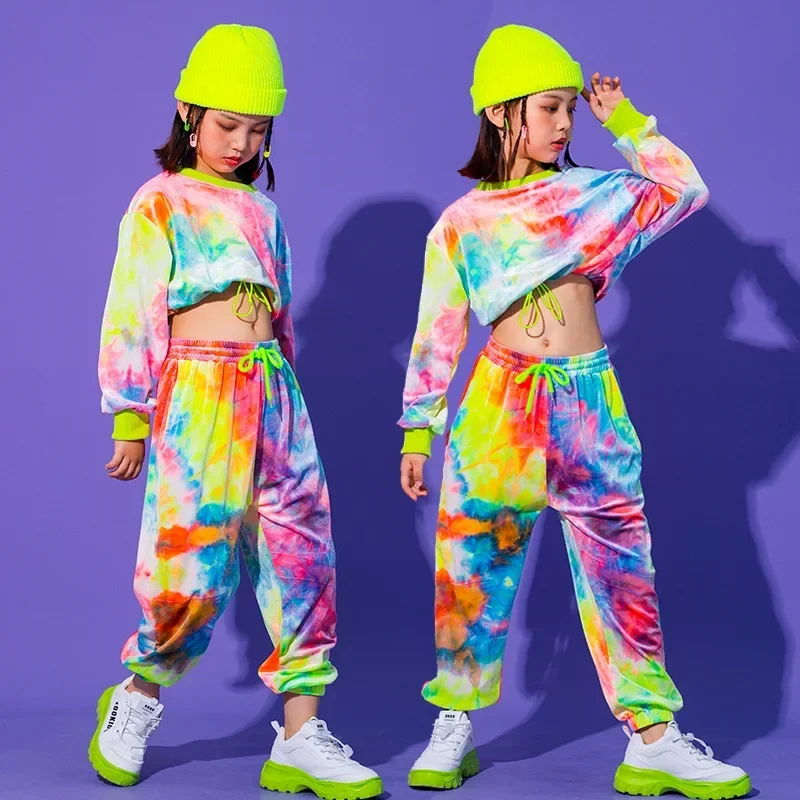 

Hip Hop Clothing Multicolor Sweatshirt Causal Pants For Girls Jazz Ballroom Dancing Clothes Stage Outfits Rave Clothes