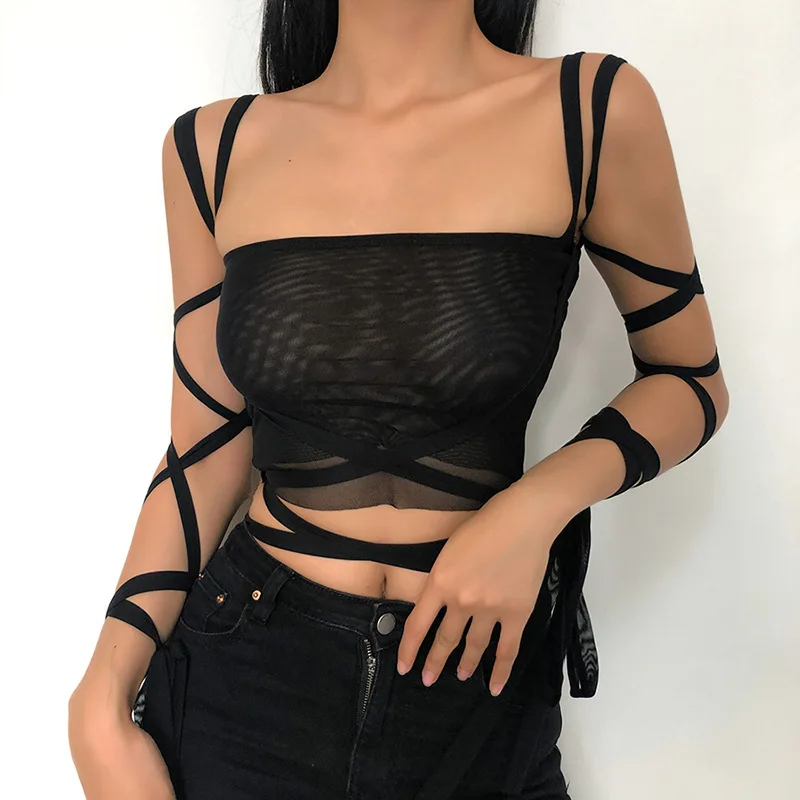 Women Black Mesh Crop Top Cyber Y2k Grunge New Aesthetic Clothes Lace Up Bandage Mall Goth Tanks Sexy Summer Clothing Streetwear
Women Black Mesh Crop Top Cyber Y2k Grunge New Aesthetic Clothes Lace Up Bandage Mall Goth Tanks Sexy Summer Clothing Streetwear