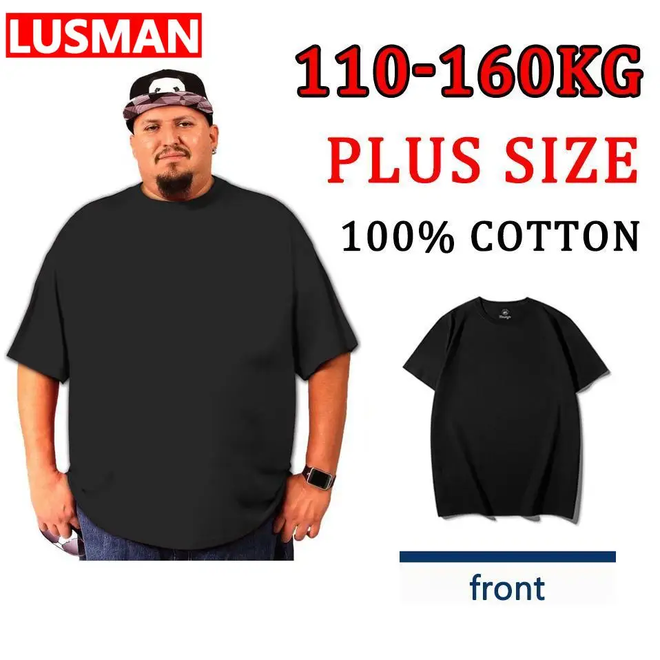 

Black T-shirt Big Size Cotton Tee Plus Size T-shirt 1XL-5XL Summer Solid Color Short Sleeve Shirt Tops