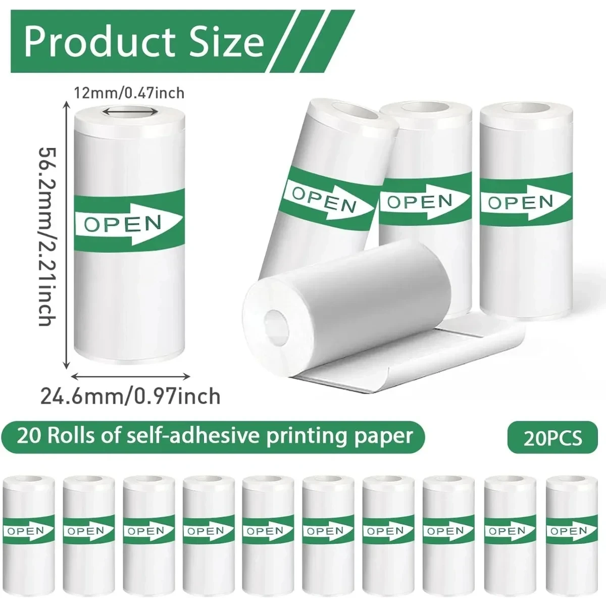 

20PCS Mini Printer Paper Printer Paper Thermal Sticker Paper Self-adhesive Photo Printer Labels For Photos Notes 5.7 x 2.5cm