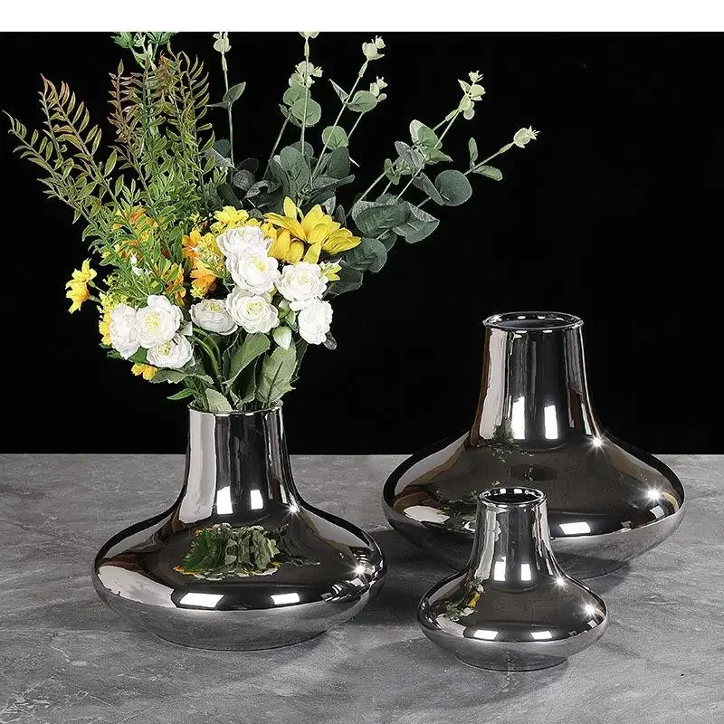 

Vase Vases Flower Silver Arrangement Decoration Flowerware Dried Electroplated Ornaments Crafts Ceramic Hydroponic