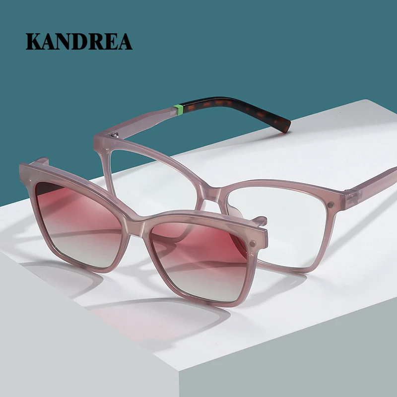 

KANDREA Cateye Metal Glasses Frame Women Magnetic Myopia Dual-Purpose TR90 Ultra-Light Fashion Polarized Sunglasses CG7704
