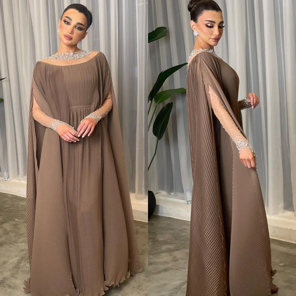 

Вечернее бальное платье из шифона в стиле Саудовской Аравии, официальное вечернее прямое платье с круглым вырезом на заказ, длинные платья