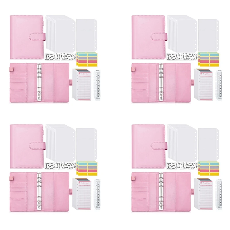 

4X A6 Budget Binder With Zipper Envelopes, Budget Planner Book Money Saving Organizer, Cash Envelopes For Budgeting Pink