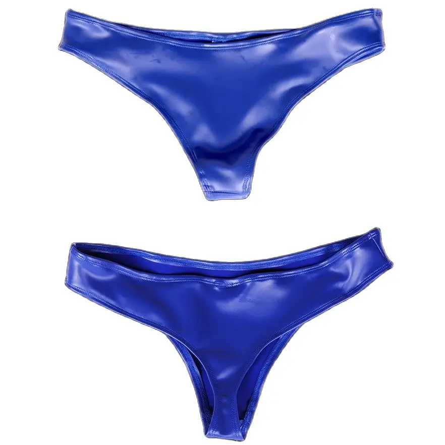 

Sexy Lingerie Half Wrap Hip Briefs PU Oil Faux Latex Underwear High Cut Thongs Tanga Narrow Crotch Panties Low Waist Underpants