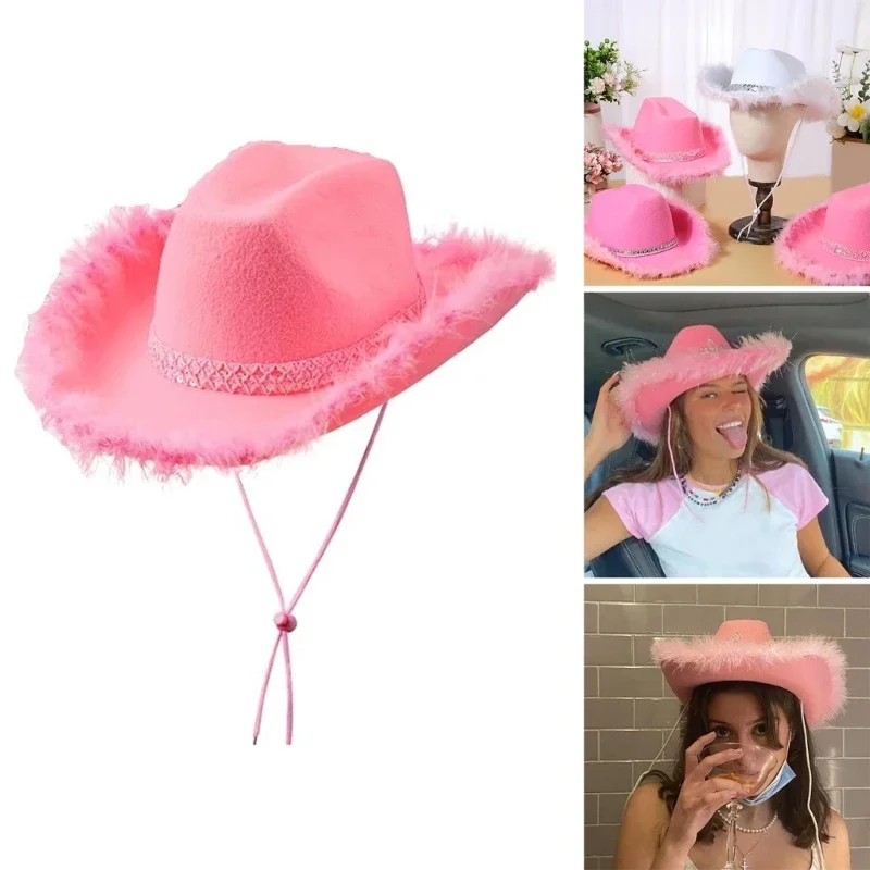 Fashion Cowboy Hat for Bridal Bridesmaid Elegant Furry Brim Cowboy Hat Role Play Costume Halloween Party Head Decoration
Fashion Cowboy Hat for Bridal Bridesmaid Elegant Furry Brim Cowboy Hat Role Play Costume Halloween Party Head Decoration