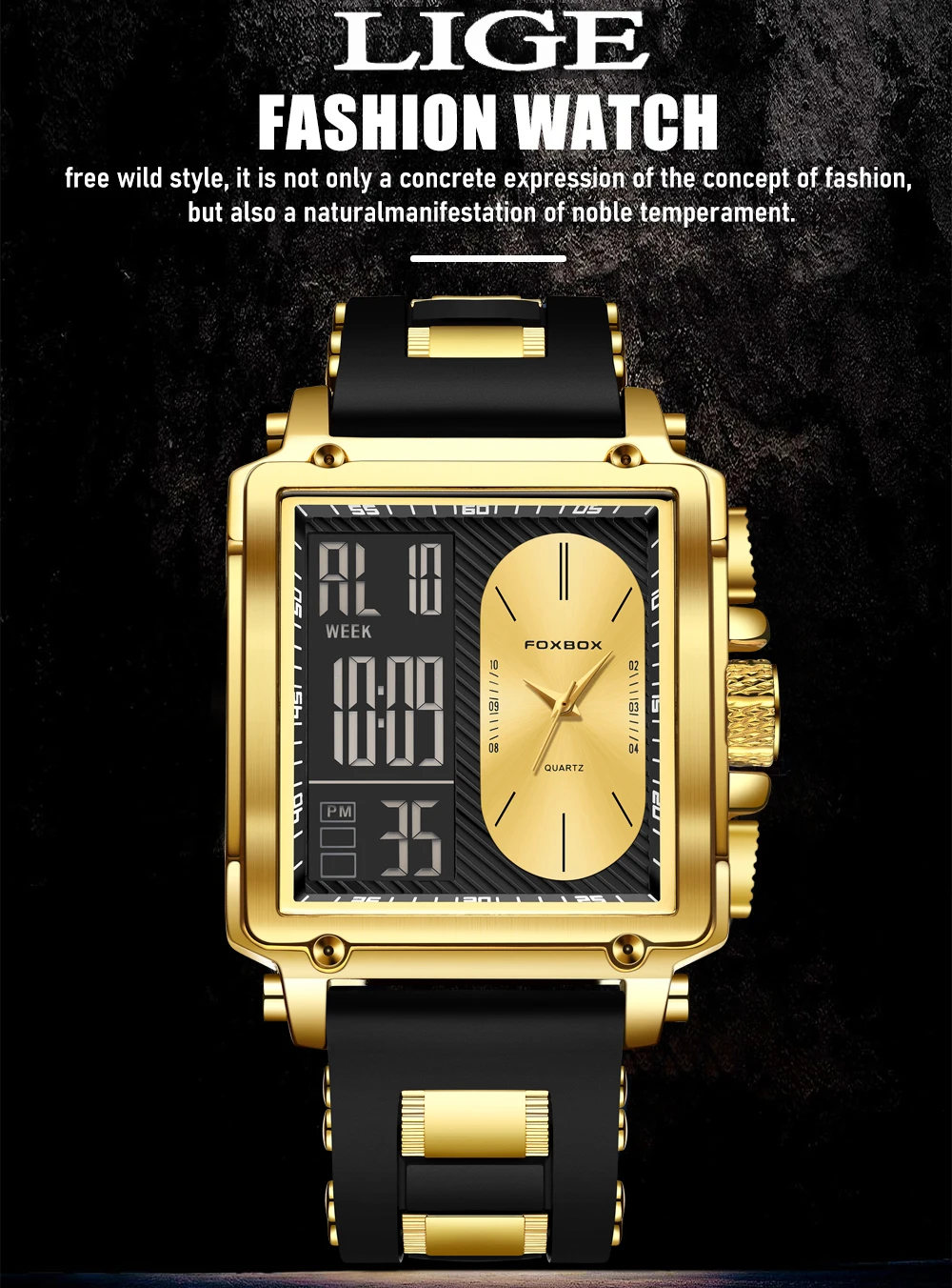 LIGE New Fashion Square Digital Watch Men Casual Sports Waterproof Men's Quartz Wristwatches FOXBOX Top Brand Luxury Chronograph LIGE New Fashion Square Digital Watch Men Casual Sports Waterproof Men's Quartz Wristwatches FOXBOX Top Brand Luxury Chronograph