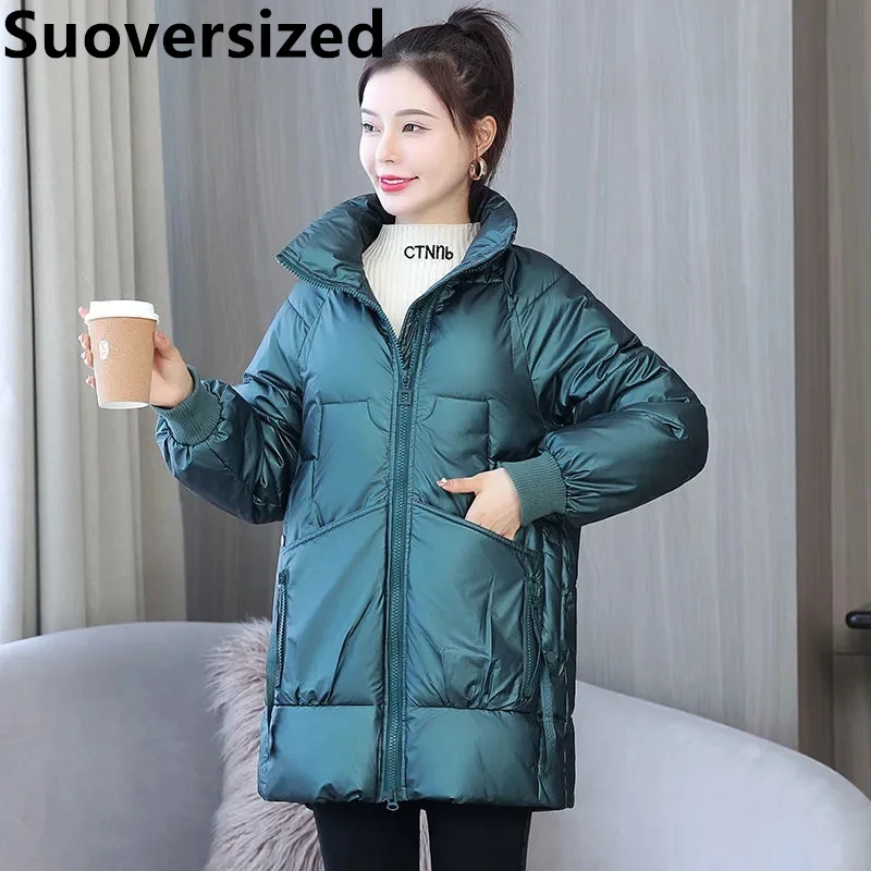 Winter Mid-length Glossy Down Cotton Parkas For Women Korean Oversized Loose Long Coats Casual Puffy Warm Windproof Jackets
Winter Mid-length Glossy Down Cotton Parkas For Women Korean Oversized Loose Long Coats Casual Puffy Warm Windproof Jackets