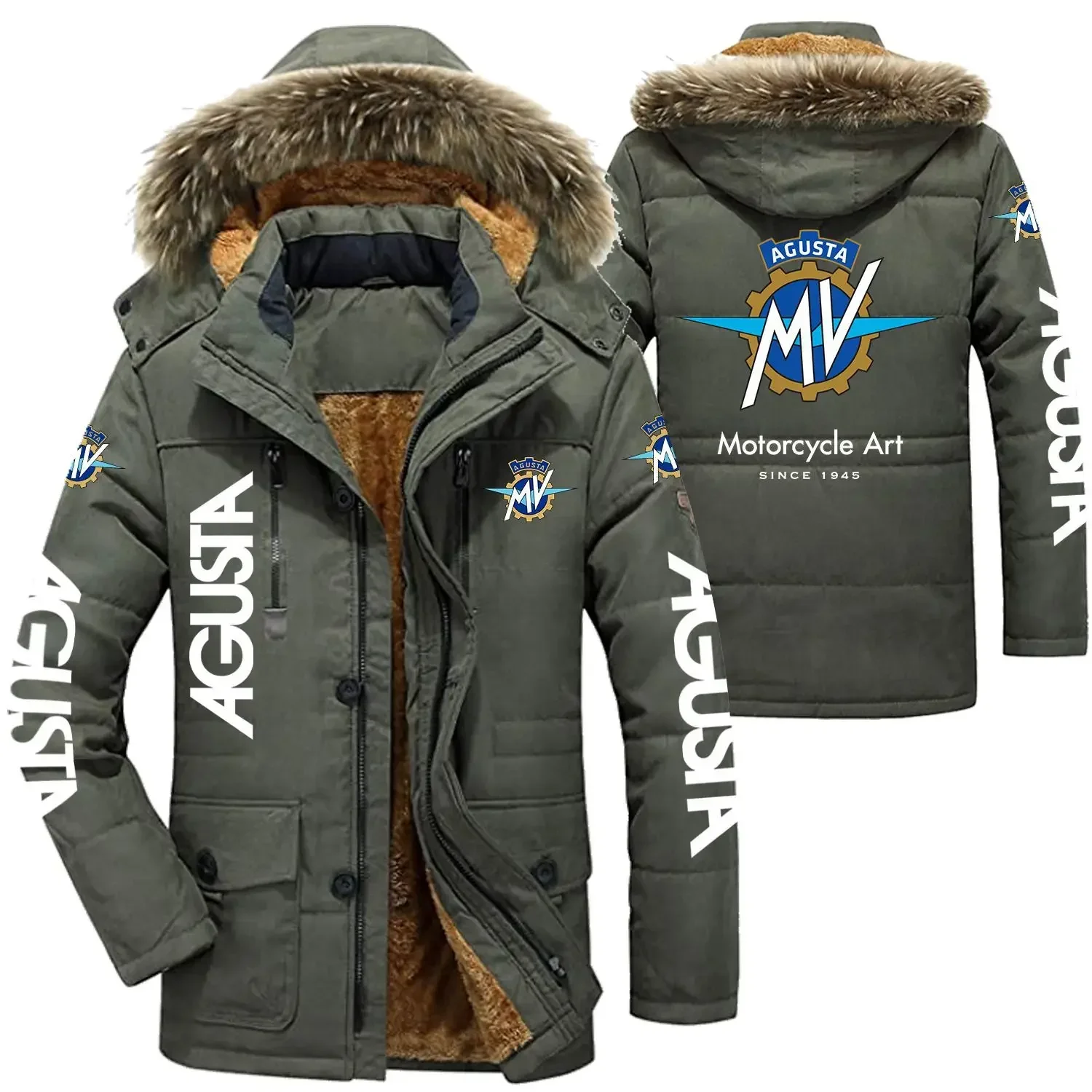 

MV Agusta Logo Men's Winter Cotton Jackets Hooded Parkas Lamb Fur Lining Plush Men Cold Thickening Fashion Motorcycle Jacket
