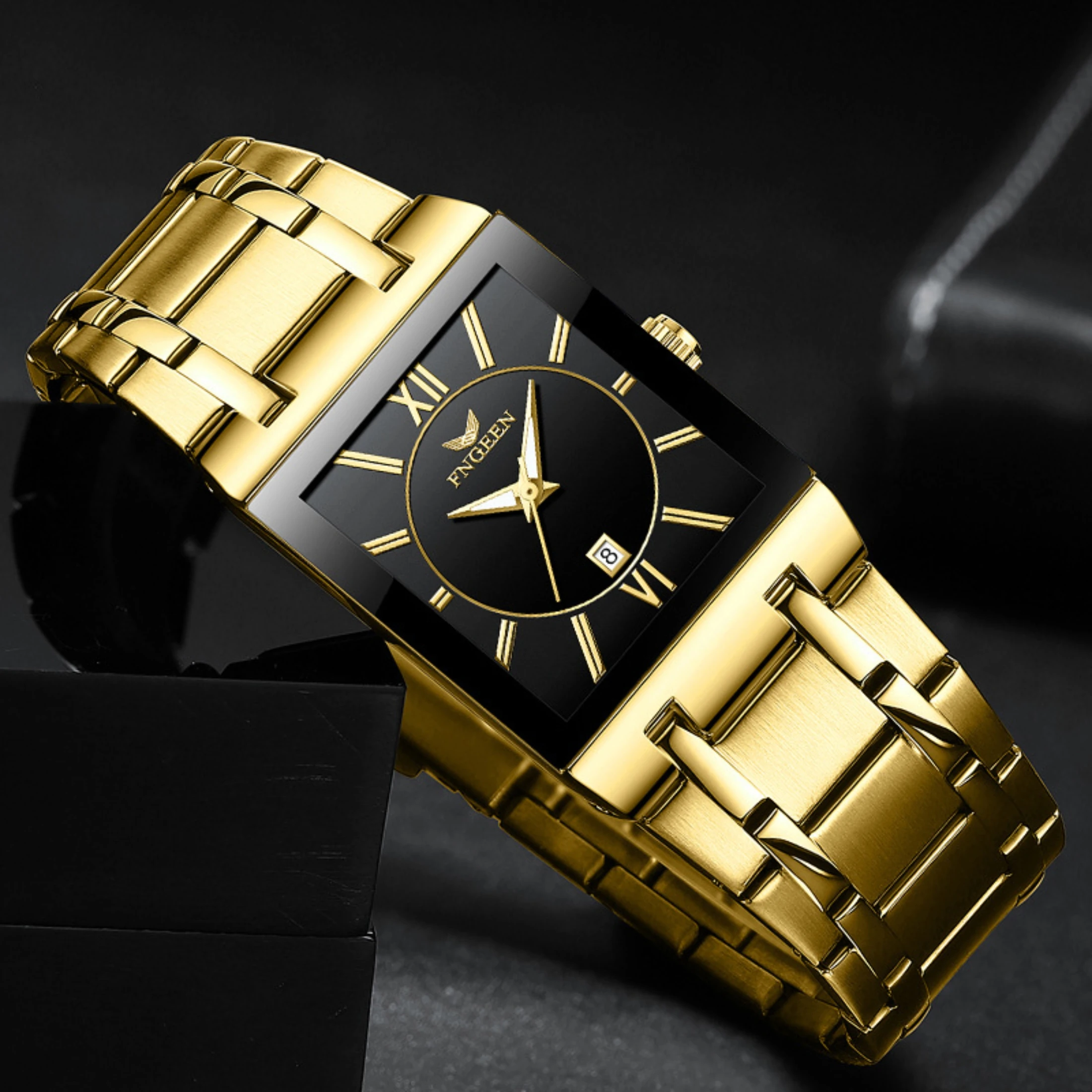 

Square Watch for Men Luxury Diamond Wristwatch waterproof Date Clock Stainless Steel Quartz Mens Watches 3627