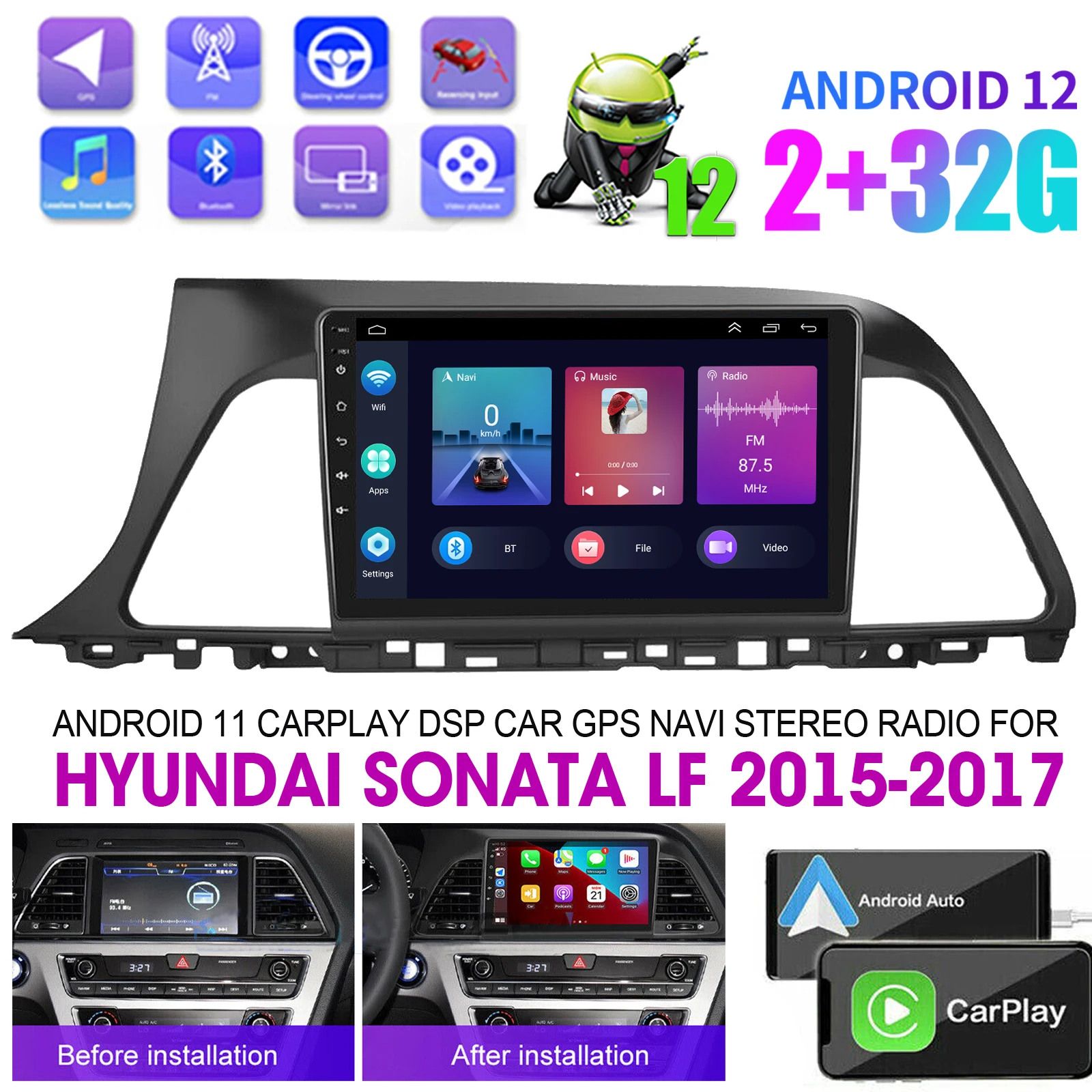 Автомобильный GPS Android 12 CarPlay DSP Автомобильный GPS навигатор стерео радио для Hyundai Sonata LF 2015-2017 2 + 32 ГБ
Автомобильный GPS Android 12 CarPlay DSP Автомобильный GPS навигатор стерео радио для Hyundai Sonata LF 2015-2017 2 + 32 ГБ