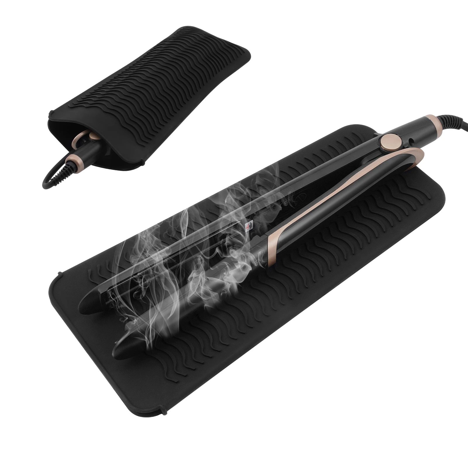 

Soft Silicone Heat Resistant Mat For Hair Straightener Curler Storage Bag 2 In 1 Curling Wand Crimper Hair Salon Styling Tools