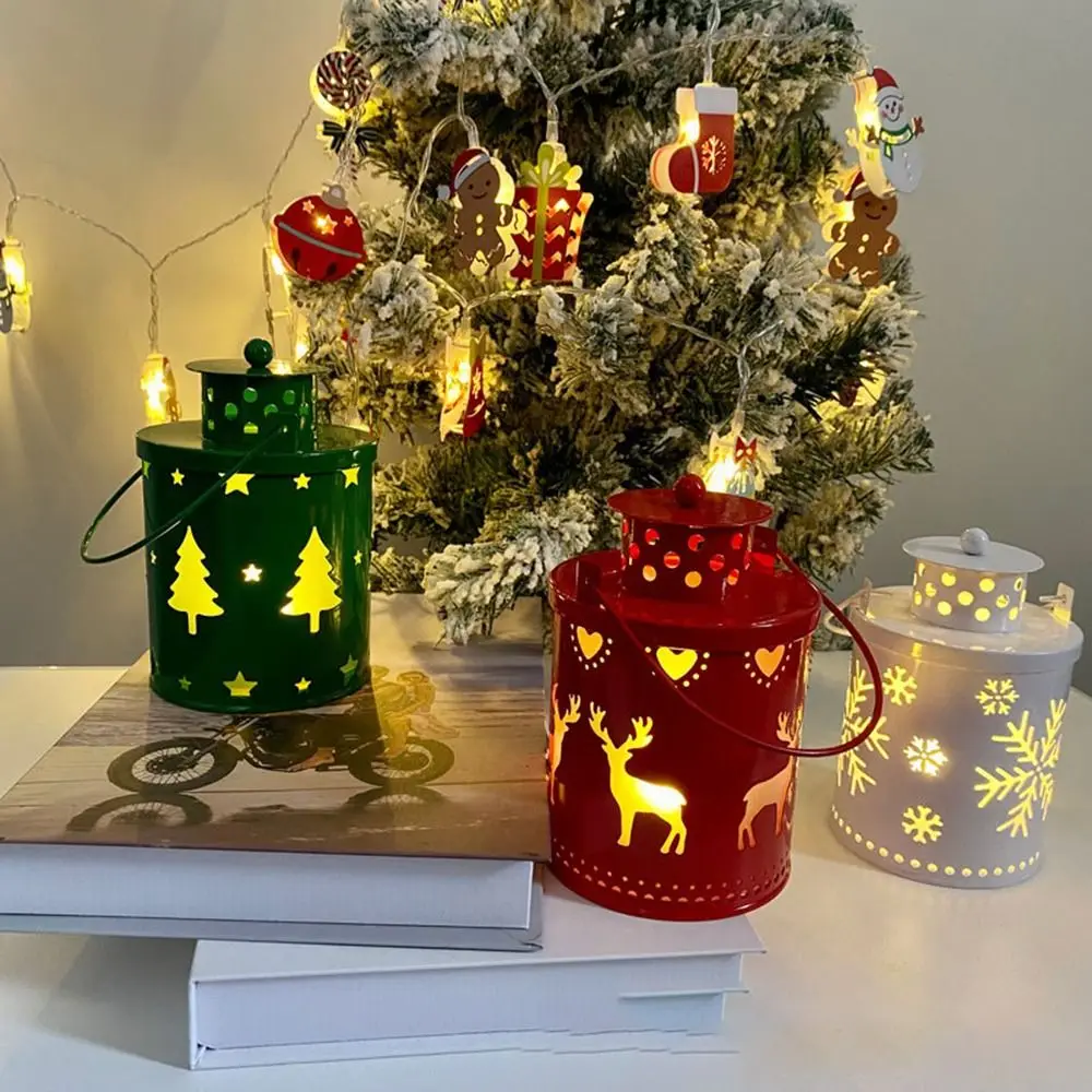 

Hanging Christmas Pendant Led Lights Snowflake Snowman Christmas Iron Hand Lantern Elk Christmas Tree