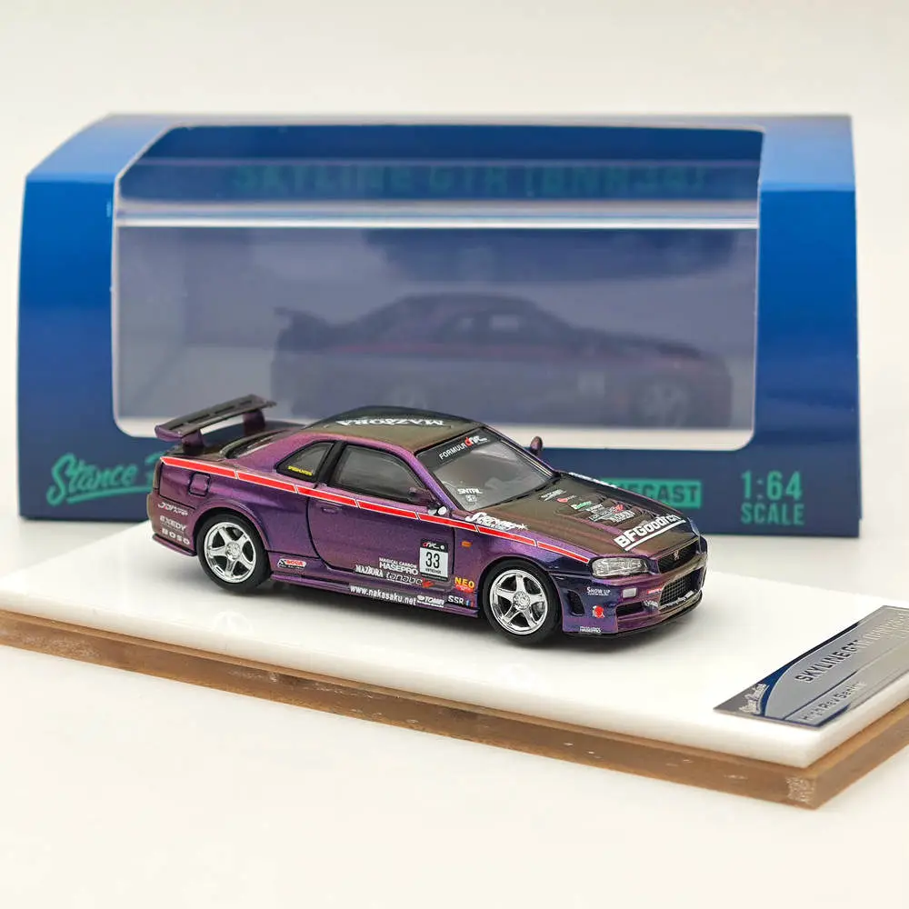 

SH Diecast Alloy 1:64 Scale GTR R34 Sports Cars Model Adult Toys Classics Nostalgia Souvenir Ornaments Gifts Static Display