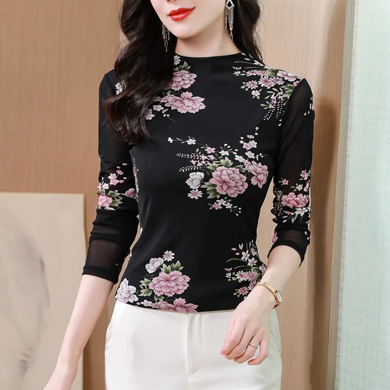 #8480 Black Mesh T Shirt Women Floral Printed Vintage Long Sleeve T Shirt Sexy Retro Korean Fashion Women's Tee Shirt Thin Tight
#8480 Black Mesh T Shirt Women Floral Printed Vintage Long Sleeve T Shirt Sexy Retro Korean Fashion Women's Tee Shirt Thin Tight
