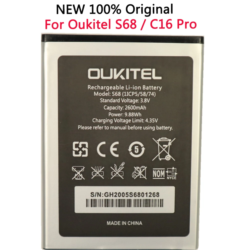 

NEW High Quality 2600mAh Battery For OUKITEL S68 / C16 Pro Mobile Phone Replacement Battery Batteria + Tracking Number