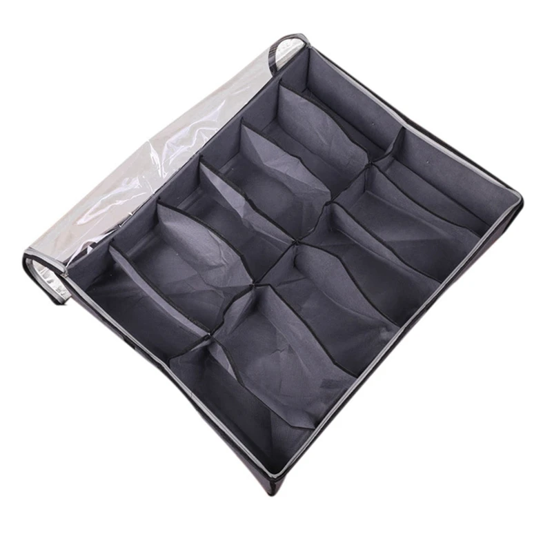 

2X Under Bed Shoe Storage Organizer, Foldable Fabric Shoes Container Box With Clear Cover See Through Window Storage Bag
