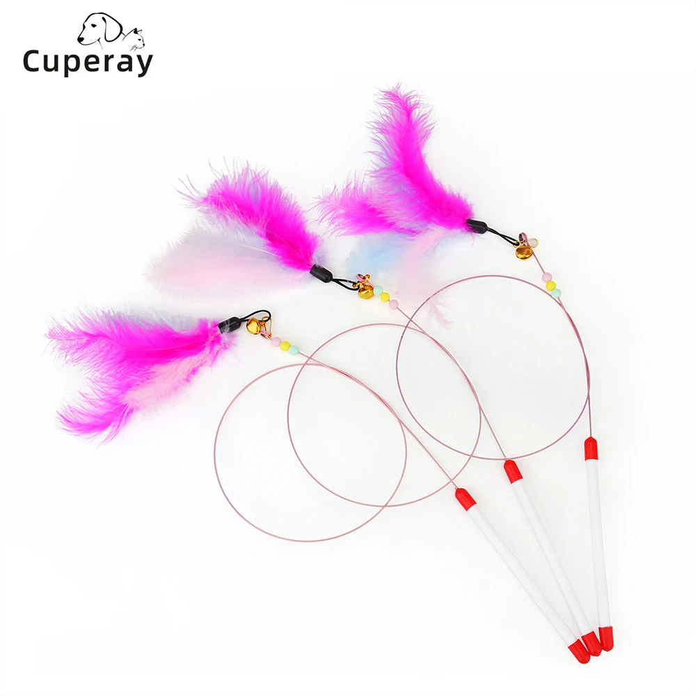 

Cat Feather Wand Toy-3PCS Steel Wire Feather Interactive Cat Stick Training - Beads Bells Kitten Wand Toys Pet Teaser for Kitten