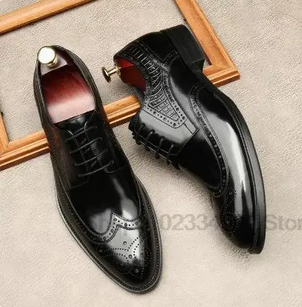 

Top Grade Genuine Leather Men Oxford Shoes Vintage Bullock Design Men Pointed Toe Wedding Formal Shoes Gentleman Dating Shoes