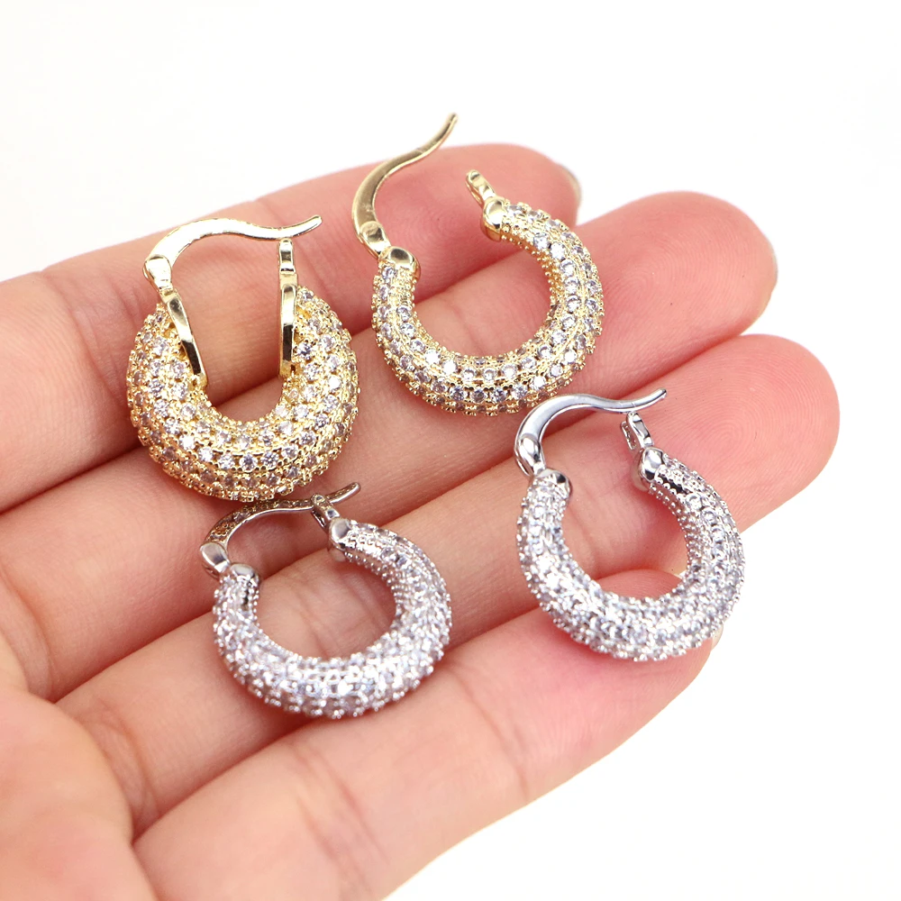 

4 Pairs, Chunky CZ Hoop Earrings With Zircon Huggie Earring Hoops Unusual Cute Trendy Earrings For Women Gifts