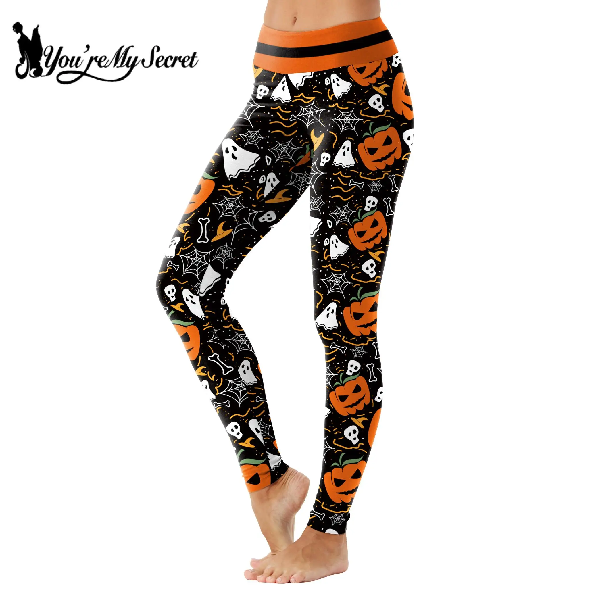

[You're My Secret] 2024 High Waist Women Legging Gothic Oversize Legins Pants Pumpkin Cartoon Fashion Leggings for Halloween