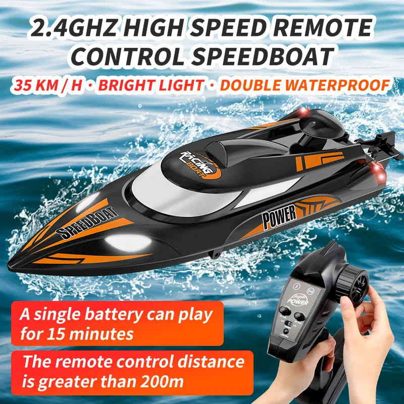 

2.4G RC High Speed Boat With Lights HJ810 35km/h Racing Speedboat Waterproof Electric Professional Model Boats Toys for children