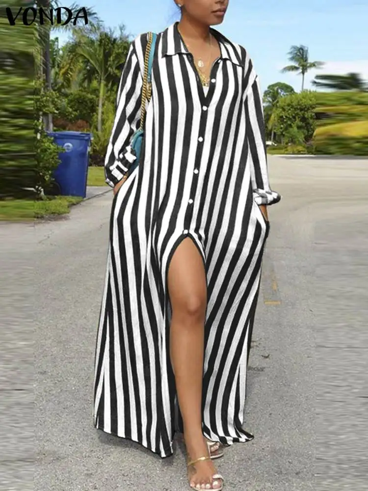 VONDA Elegant Striped Robe Long Shirt Dress Women Autumn Casual Maxi Vestido 2023 Lapel Loose Long Sleeve Vintage Party Sundress
VONDA Elegant Striped Robe Long Shirt Dress Women Autumn Casual Maxi Vestido 2023 Lapel Loose Long Sleeve Vintage Party Sundress