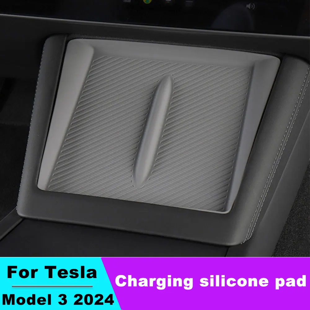 

For Tesla New Model 3 2024 Silicone Anti-Skid Pad Central Control Phone Wireless Charging Pad Non-Slip Mat Accessories