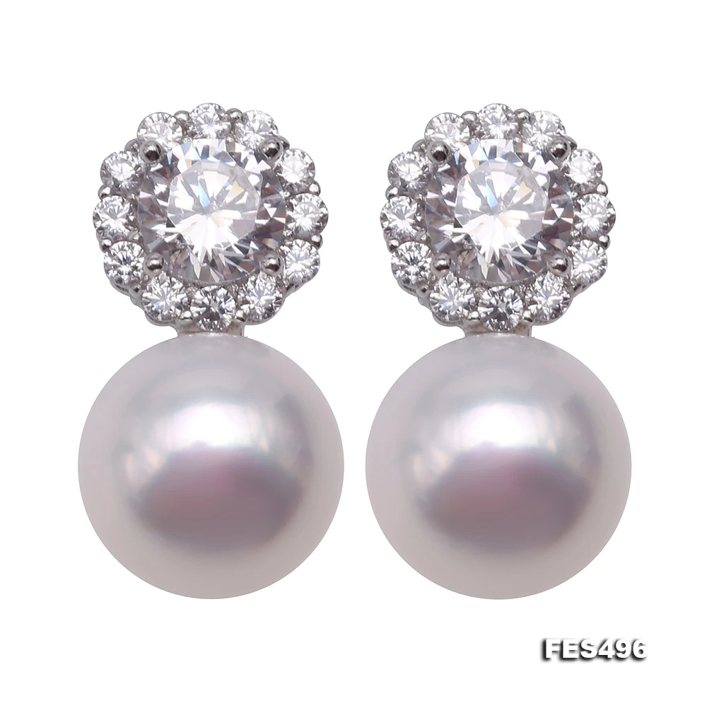 

Unique Pearls Jewellery Fine 9mm White Freshwater Pearl Dangle Earrings 925s